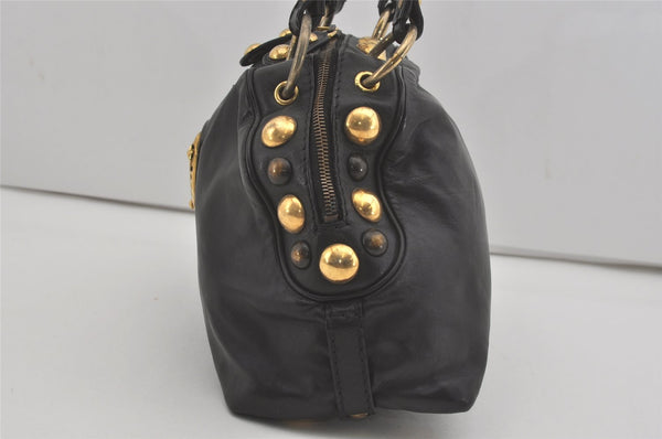 Authentic GUCCI Heart Crest Studs Shoulder Hand Bag Leather 209600 Black 7830I