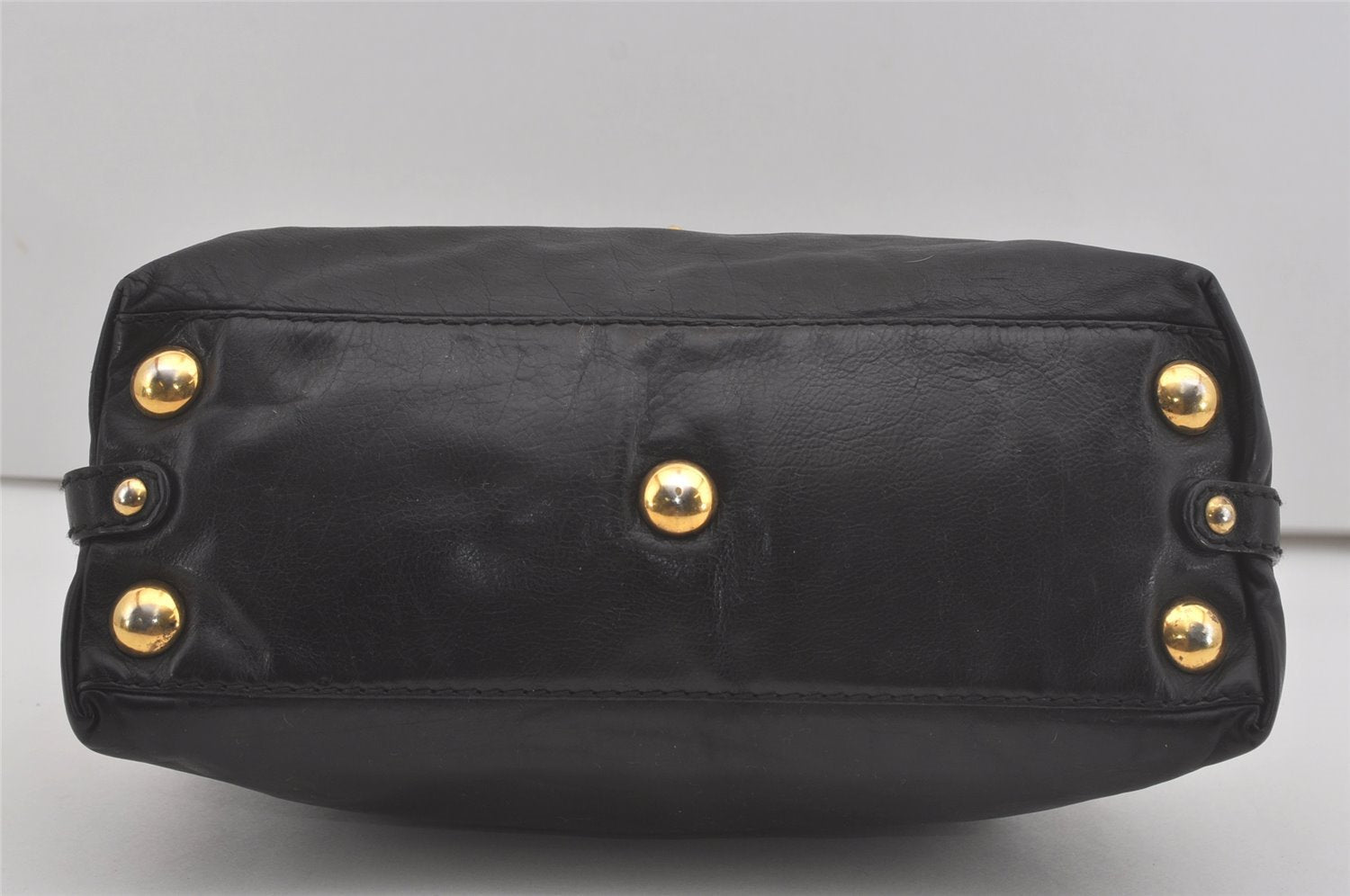 Authentic GUCCI Heart Crest Studs Shoulder Hand Bag Leather 209600 Black 7830I