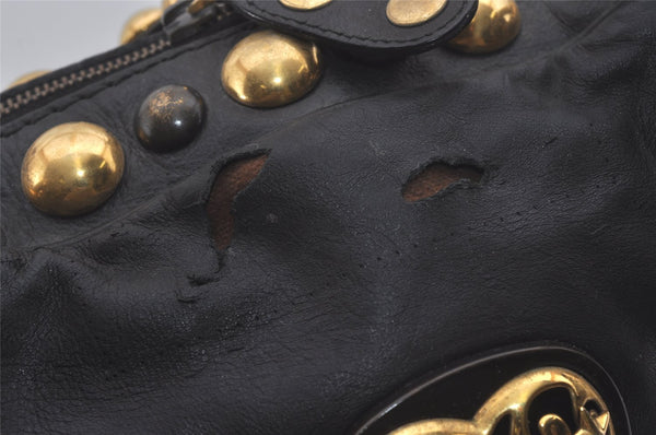 Authentic GUCCI Heart Crest Studs Shoulder Hand Bag Leather 209600 Black 7830I