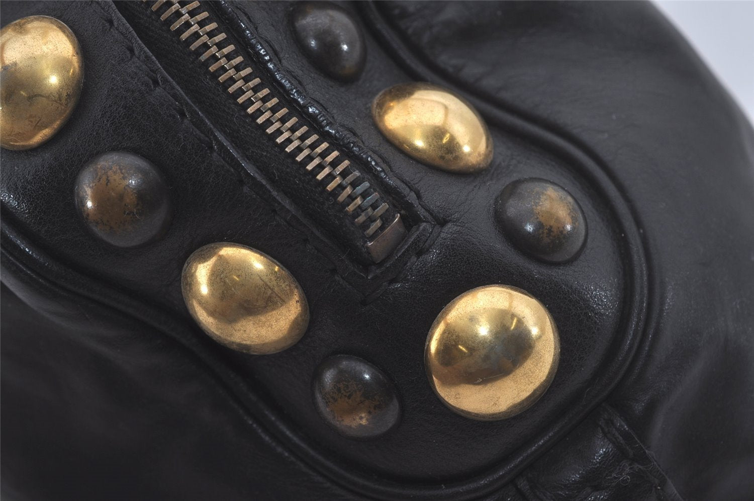 Authentic GUCCI Heart Crest Studs Shoulder Hand Bag Leather 209600 Black 7830I