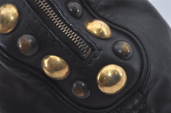Authentic GUCCI Heart Crest Studs Shoulder Hand Bag Leather 209600 Black 7830I