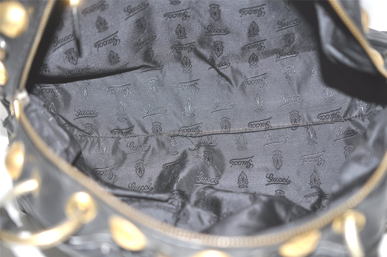 Authentic GUCCI Heart Crest Studs Shoulder Hand Bag Leather 209600 Black 7830I