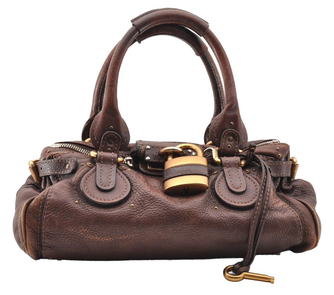 Authentic Chloe Vintage Paddington Leather Shoulder Hand Bag Brown 7831I