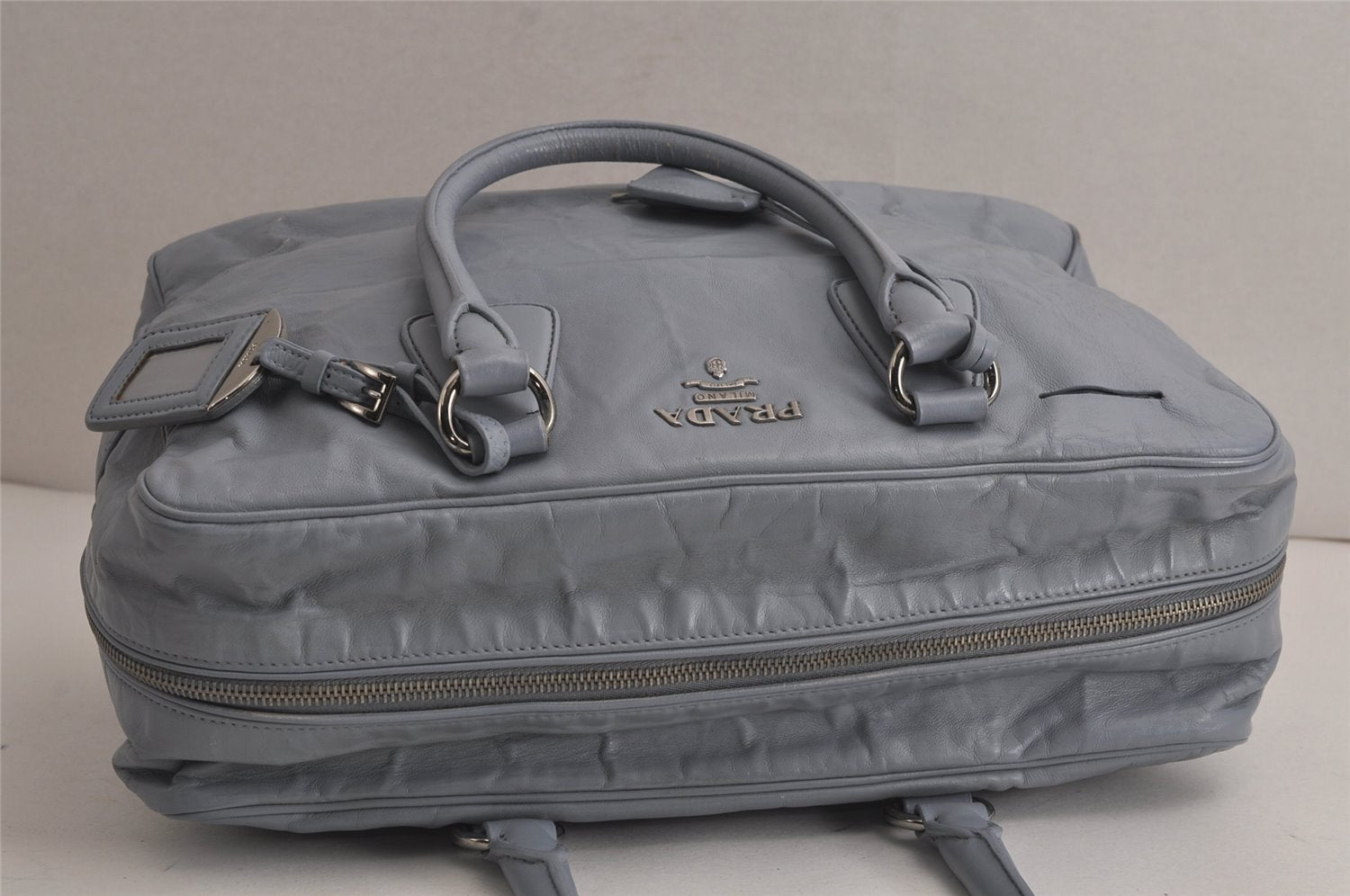 Authentic PRADA Vintage Leather Nappa Shoulder Hand Bag Purse Light Blue 7831J