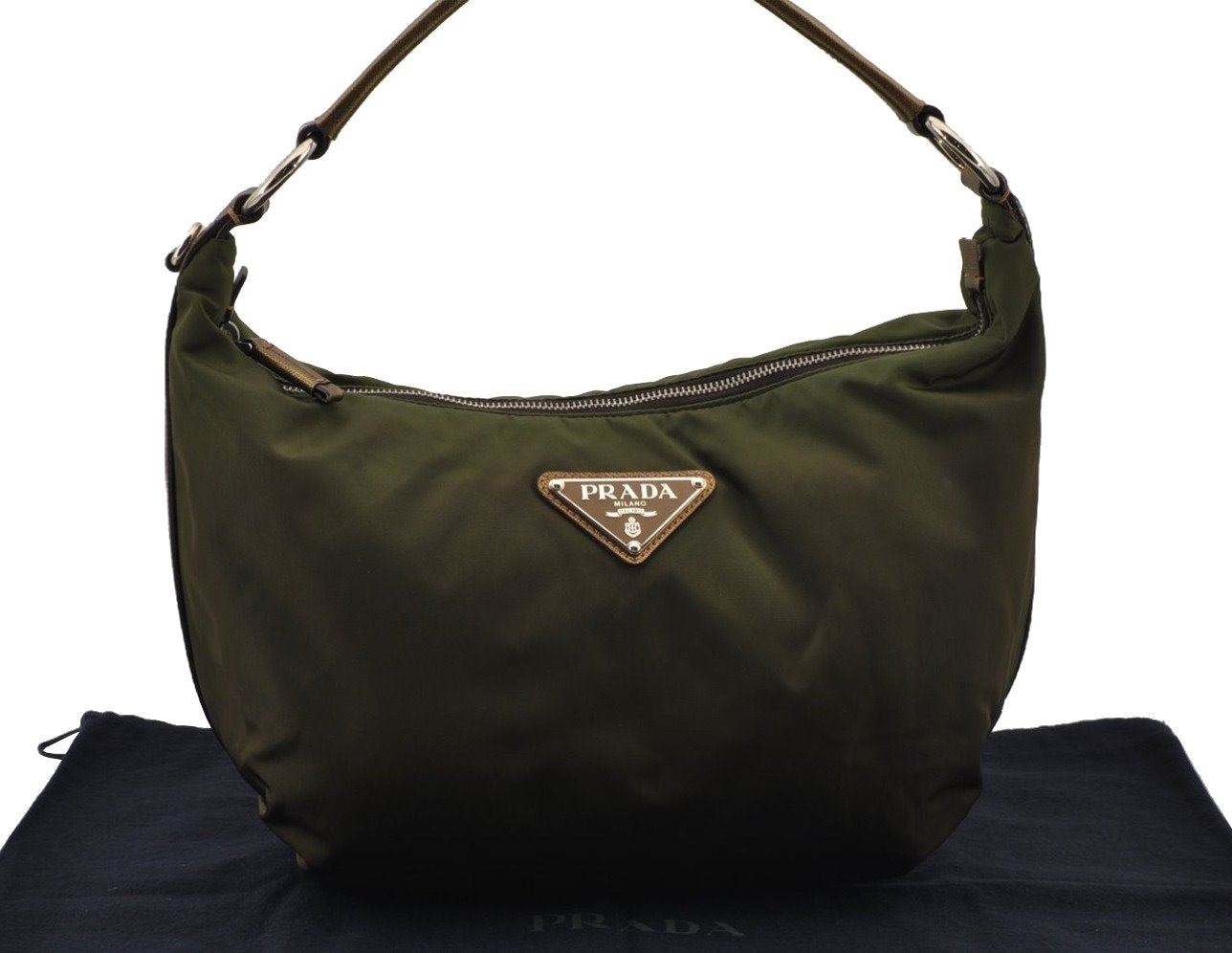 Authentic PRADA Nylon Tessuto Leather Shoulder Hand Bag Purse Green 7834J