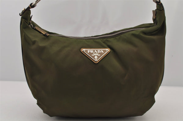 Authentic PRADA Nylon Tessuto Leather Shoulder Hand Bag Purse Green 7834J