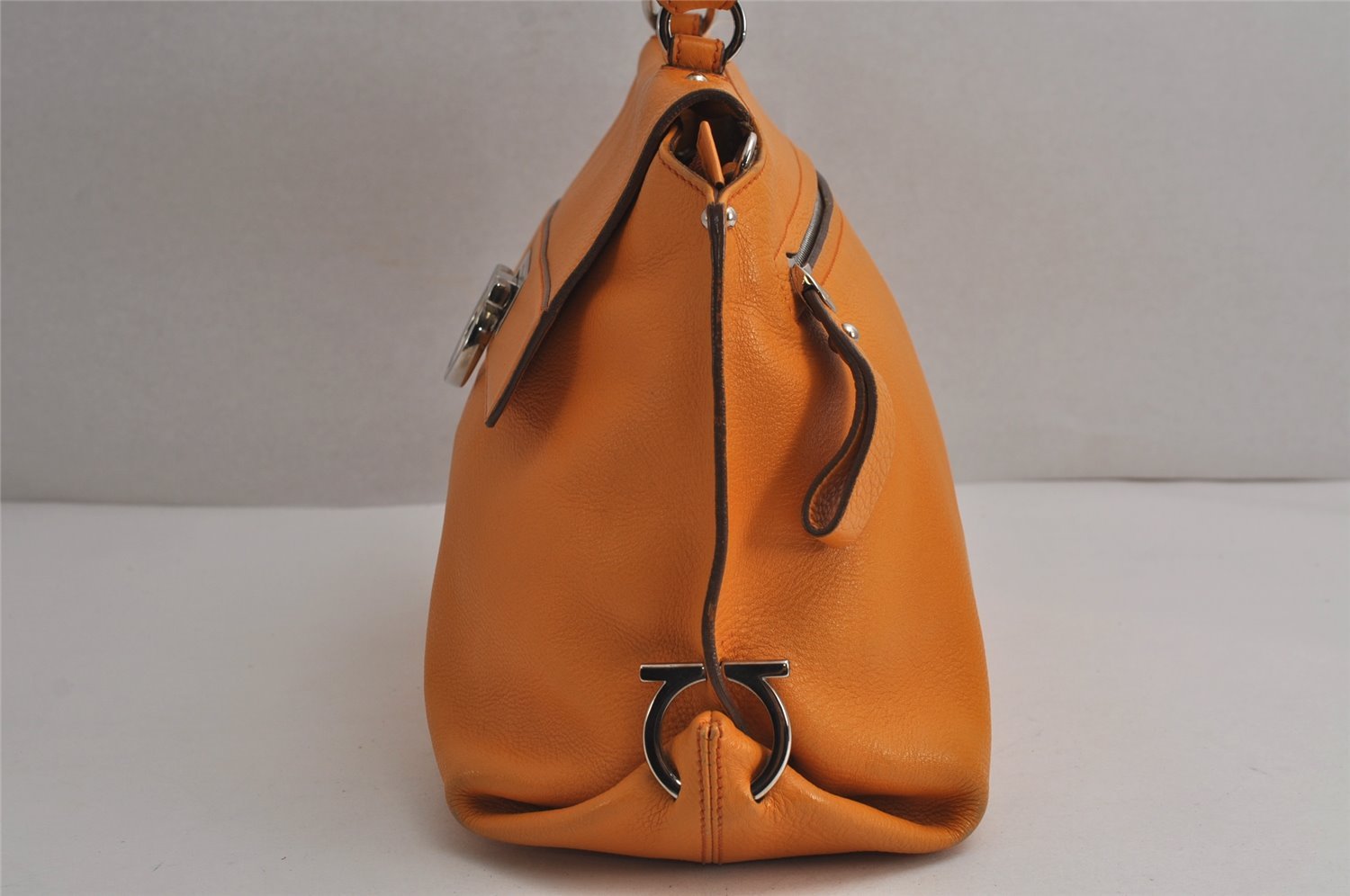 Authentic Salvatore Ferragamo Sophia Gancini 2Way Hand Bag Leather Orange 7837J