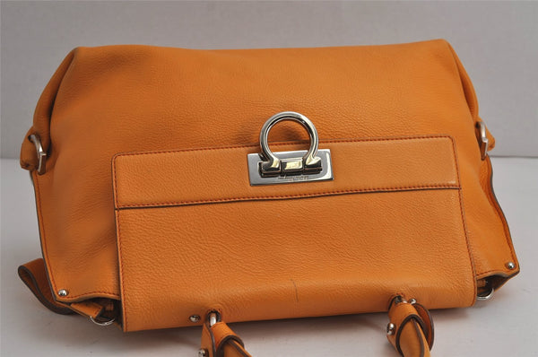 Authentic Salvatore Ferragamo Sophia Gancini 2Way Hand Bag Leather Orange 7837J