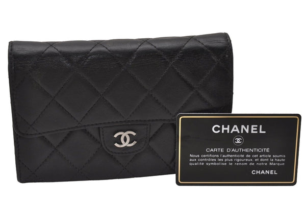 Authentic CHANEL Calf Skin Matelasse Vintage Bifold Wallet Purse Black CC 7838I