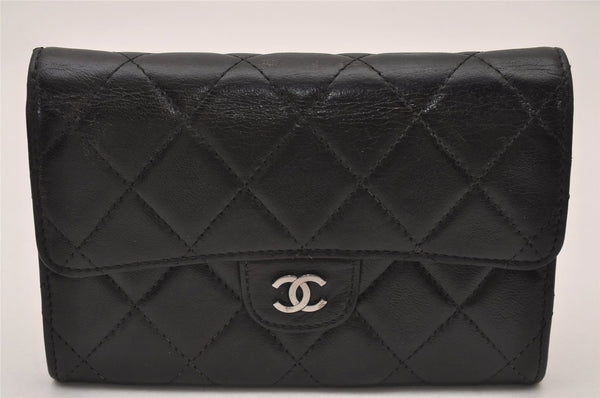 Authentic CHANEL Calf Skin Matelasse Vintage Bifold Wallet Purse Black CC 7838I