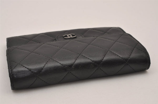 Authentic CHANEL Calf Skin Matelasse Vintage Bifold Wallet Purse Black CC 7838I