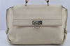 Authentic Salvatore Ferragamo Gancini Leather 2Way Shoulder Hand Bag White 7838J