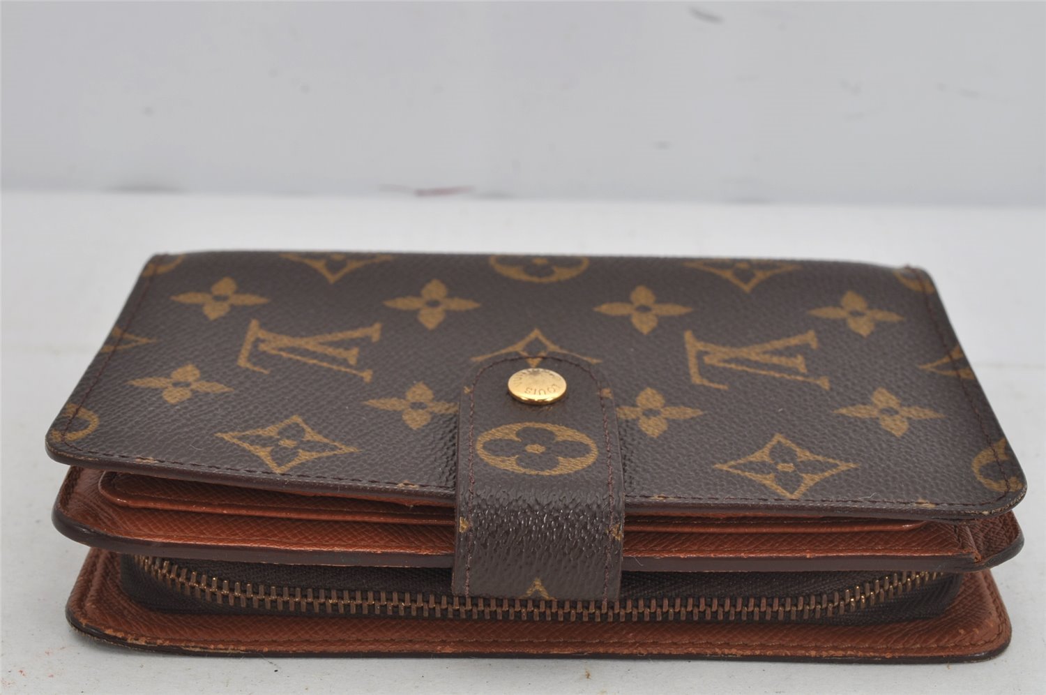 Authentic Louis Vuitton Monogram Porte Papier Zip Bifold Wallet M61207 LV 7842J