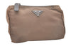 Authentic PRADA Vintage Nylon Tessuto Leather Pouch Purse Brown 7843J
