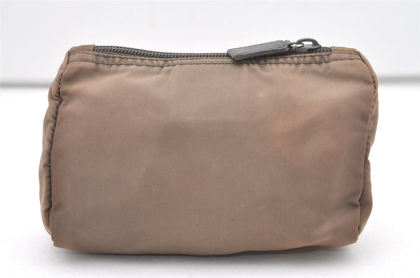 Authentic PRADA Vintage Nylon Tessuto Leather Pouch Purse Brown 7843J