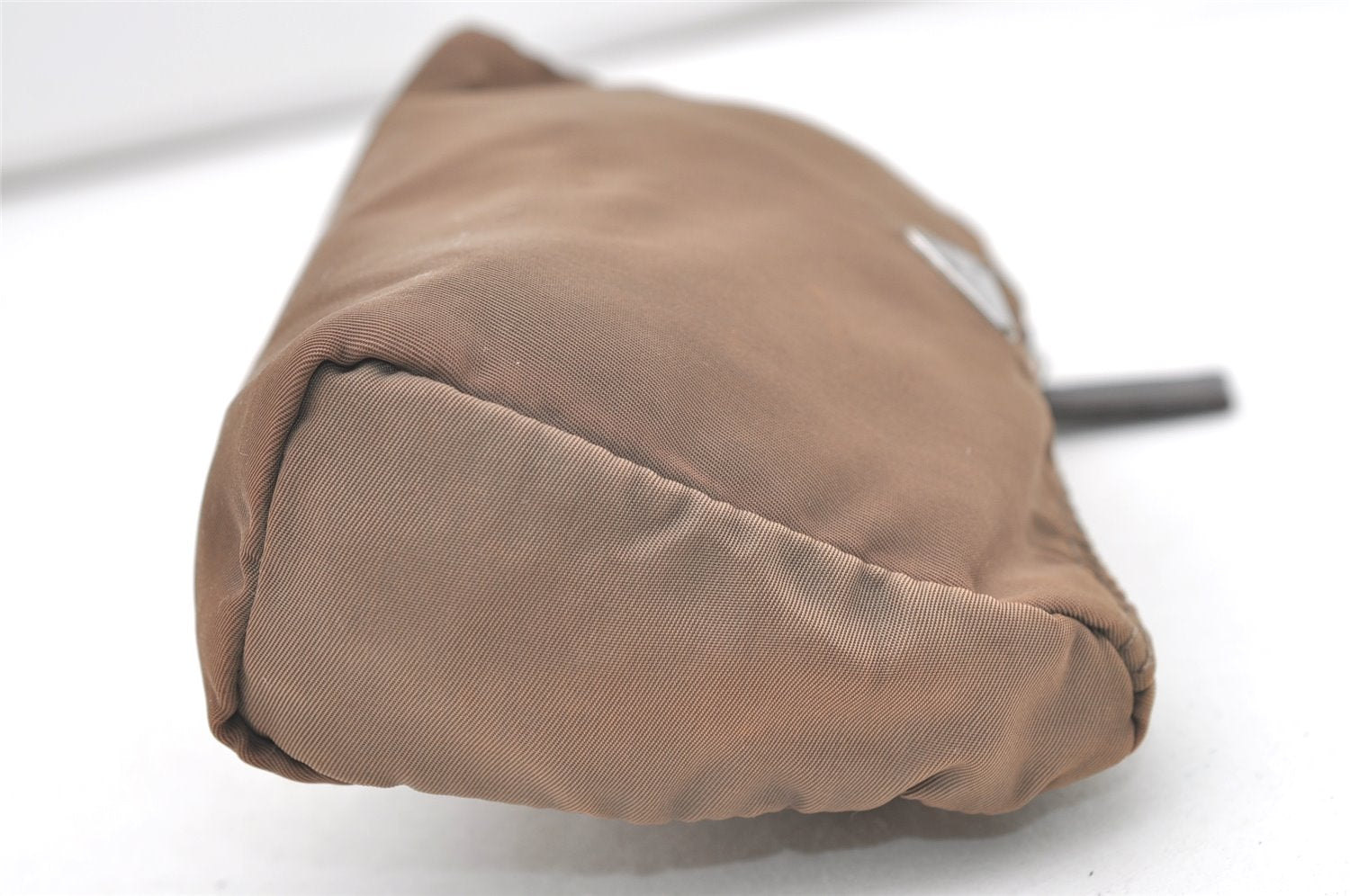 Authentic PRADA Vintage Nylon Tessuto Leather Pouch Purse Brown 7843J