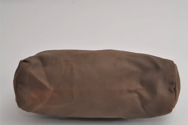 Authentic PRADA Vintage Nylon Tessuto Leather Pouch Purse Brown 7843J