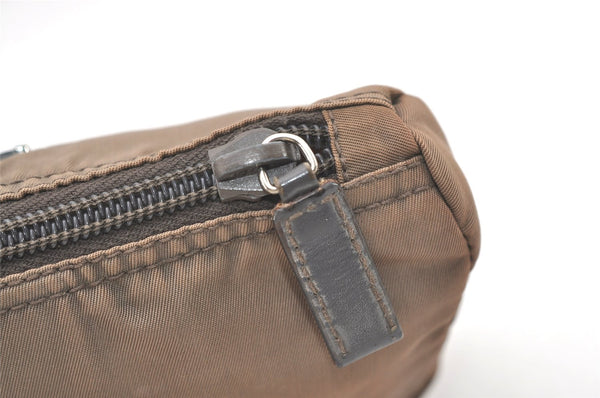 Authentic PRADA Vintage Nylon Tessuto Leather Pouch Purse Brown 7843J