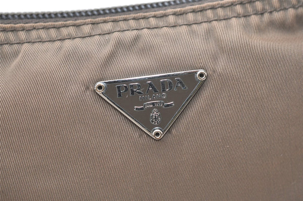 Authentic PRADA Vintage Nylon Tessuto Leather Pouch Purse Brown 7843J