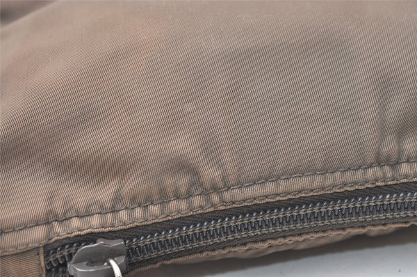 Authentic PRADA Vintage Nylon Tessuto Leather Pouch Purse Brown 7843J