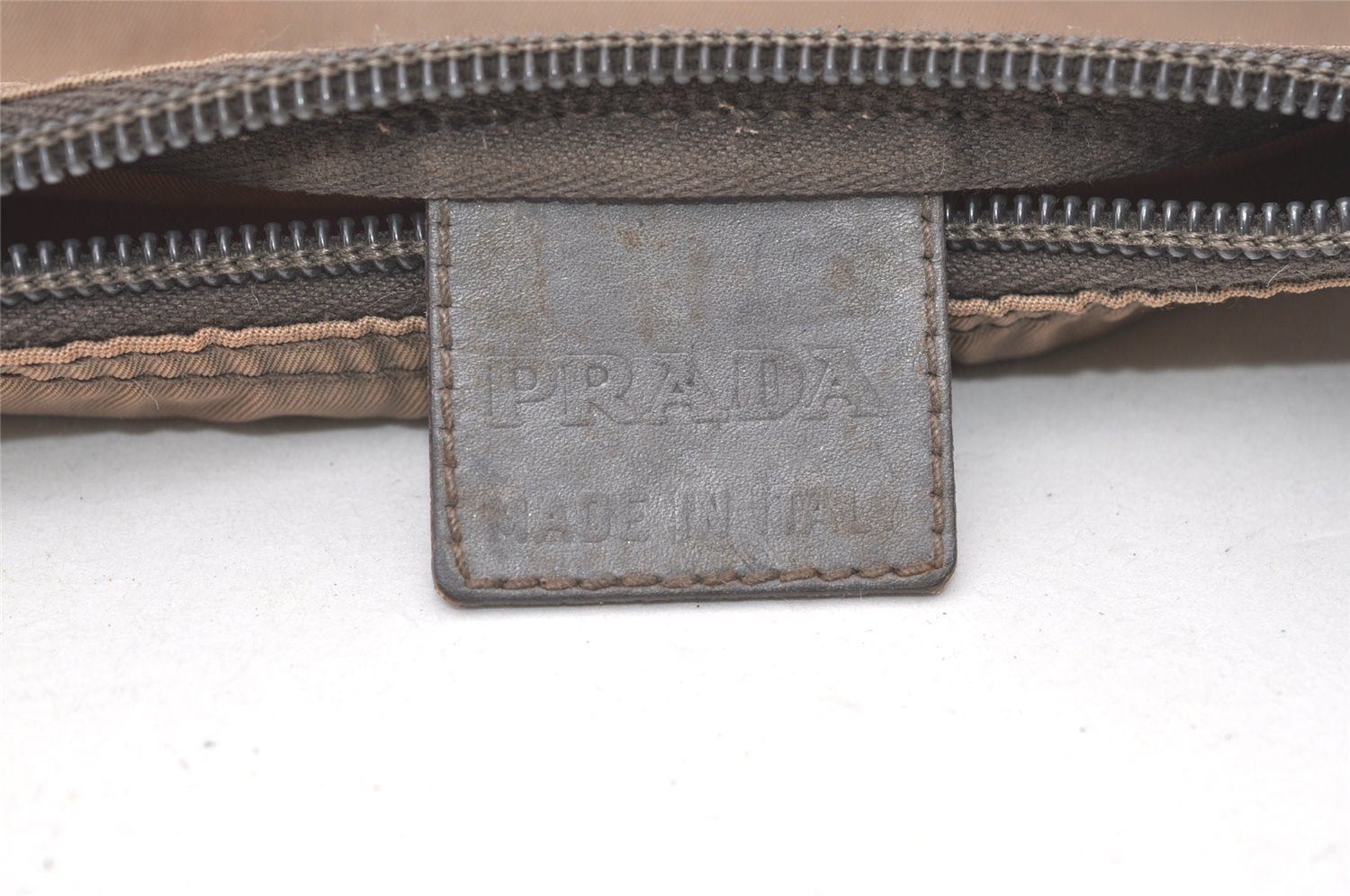 Authentic PRADA Vintage Nylon Tessuto Leather Pouch Purse Brown 7843J