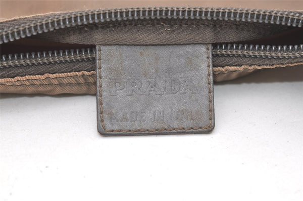 Authentic PRADA Vintage Nylon Tessuto Leather Pouch Purse Brown 7843J