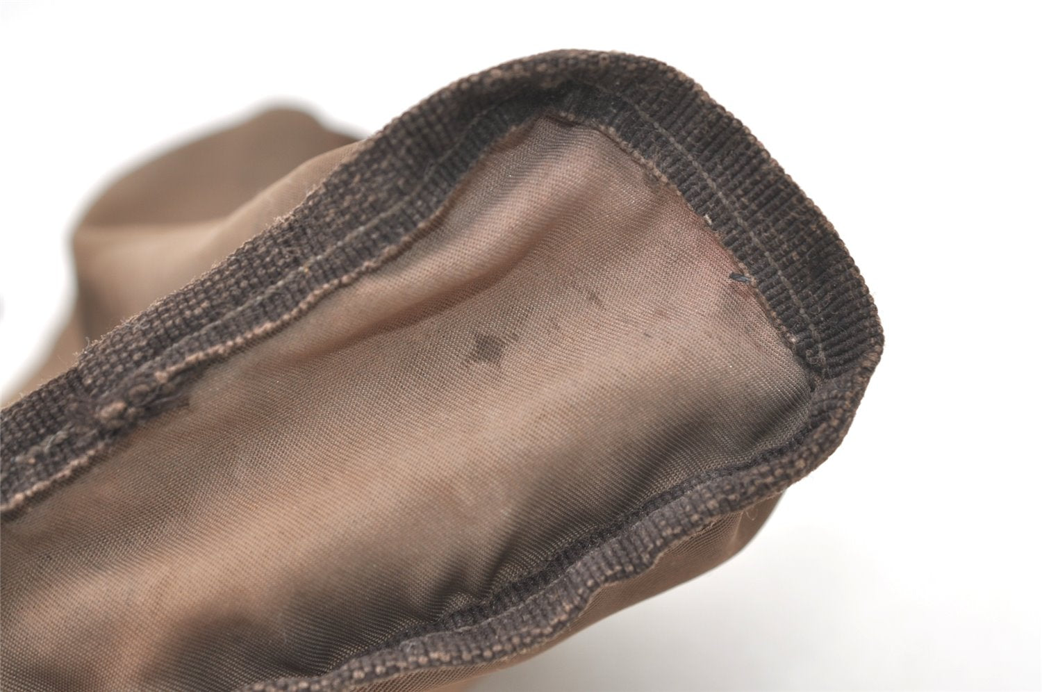 Authentic PRADA Vintage Nylon Tessuto Leather Pouch Purse Brown 7843J