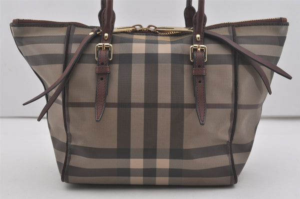 Authentic BURBERRY Check Vintage Shoulder Hand Tote Bag PVC Leather Gray 7845I