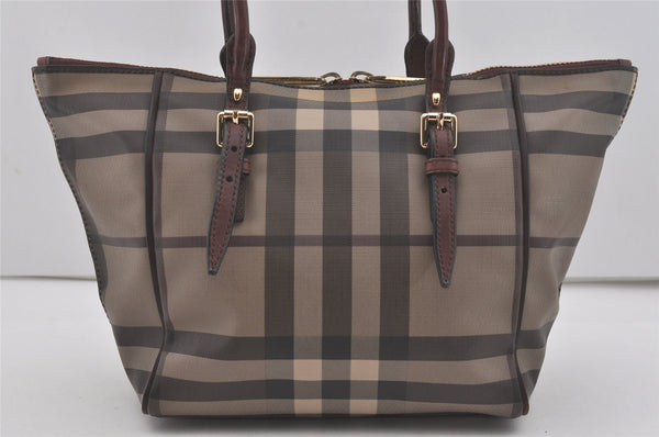 Authentic BURBERRY Check Vintage Shoulder Hand Tote Bag PVC Leather Gray 7845I