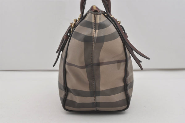 Authentic BURBERRY Check Vintage Shoulder Hand Tote Bag PVC Leather Gray 7845I