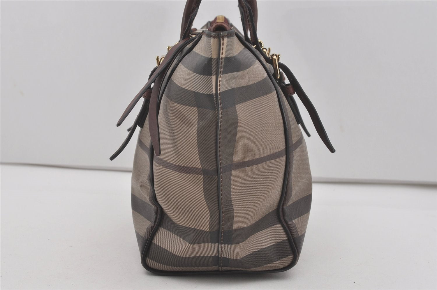 Authentic BURBERRY Check Vintage Shoulder Hand Tote Bag PVC Leather Gray 7845I