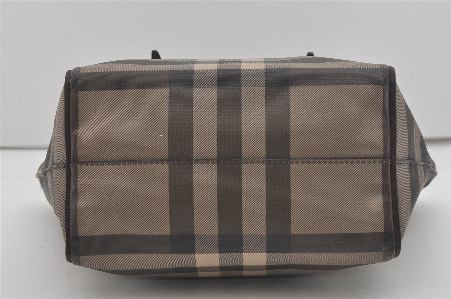 Authentic BURBERRY Check Vintage Shoulder Hand Tote Bag PVC Leather Gray 7845I