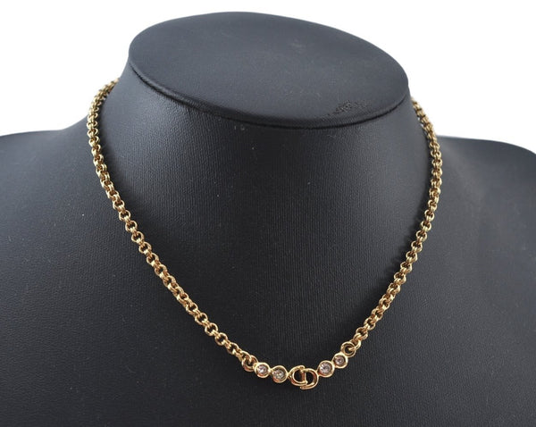 Authentic Christian Dior Gold Tone Chain Rhinestone Pendant Necklace CD 7845J