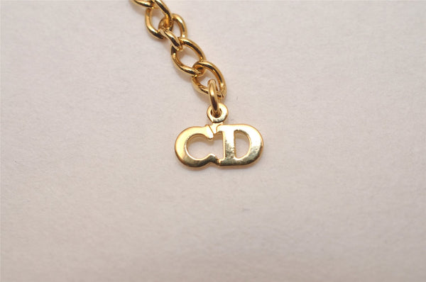 Authentic Christian Dior Gold Tone Chain Rhinestone Pendant Necklace CD 7845J