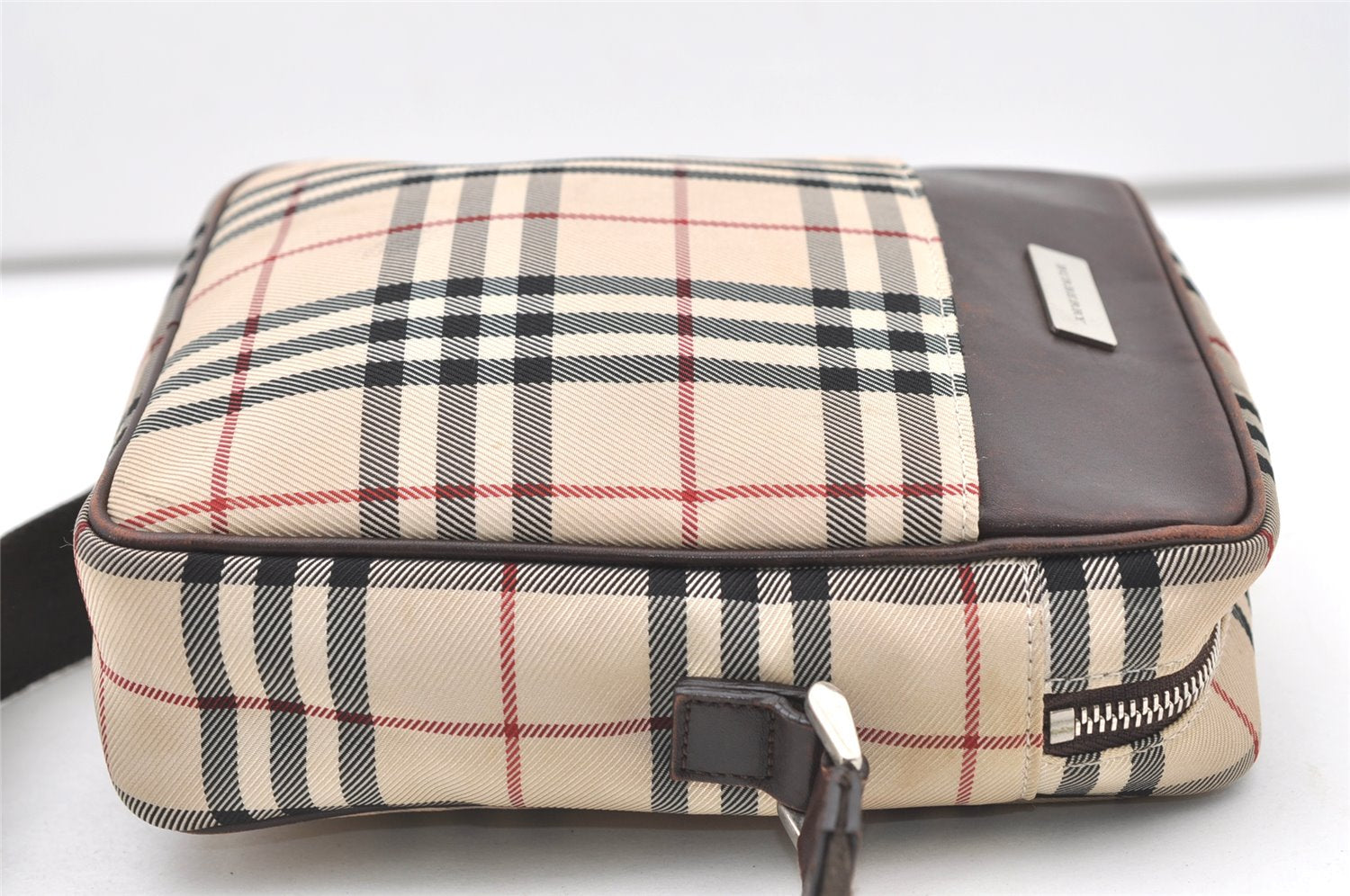 Authentic BURBERRY Nova Check Shoulder Cross Body Bag Nylon Leather Beige 7847J