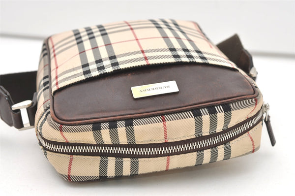 Authentic BURBERRY Nova Check Shoulder Cross Body Bag Nylon Leather Beige 7847J