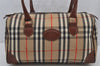 Authentic Burberrys Nova Check Canvas Leather Hand Boston Bag Purse Beige 7848J