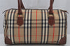 Authentic Burberrys Nova Check Canvas Leather Hand Boston Bag Purse Beige 7848J