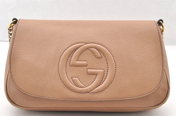 Authentic GUCCI SOHO Chain Shoulder Cross Body Bag Leather 536224 Beige 7849I