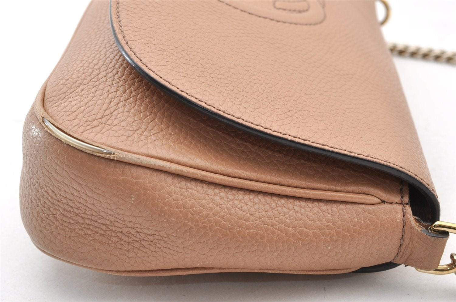 Authentic GUCCI SOHO Chain Shoulder Cross Body Bag Leather 536224 Beige 7849I