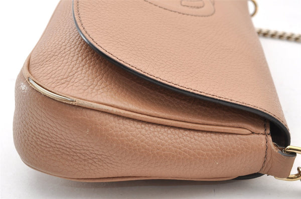 Authentic GUCCI SOHO Chain Shoulder Cross Body Bag Leather 536224 Beige 7849I