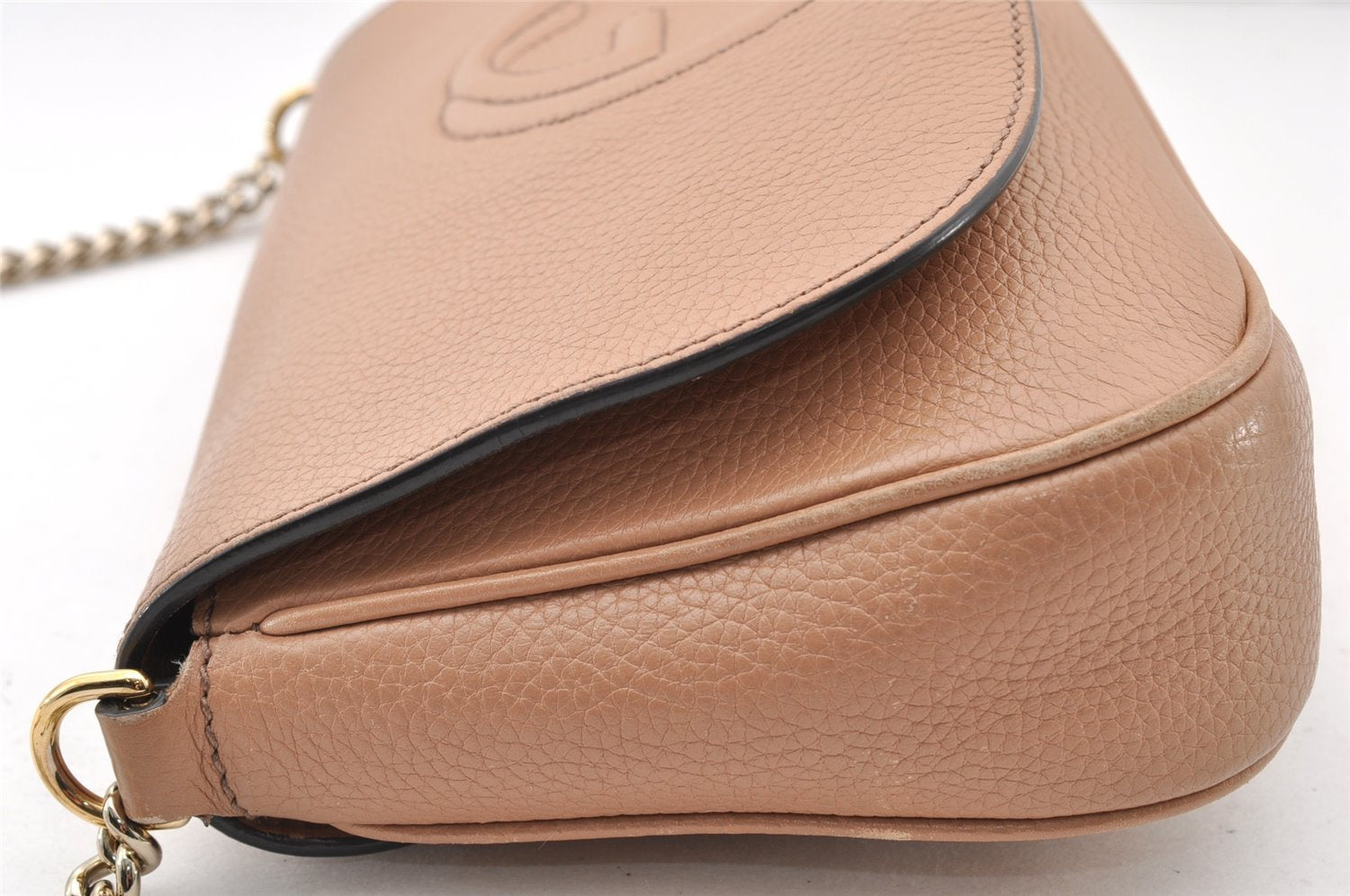 Authentic GUCCI SOHO Chain Shoulder Cross Body Bag Leather 536224 Beige 7849I