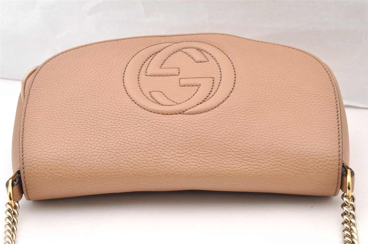 Authentic GUCCI SOHO Chain Shoulder Cross Body Bag Leather 536224 Beige 7849I
