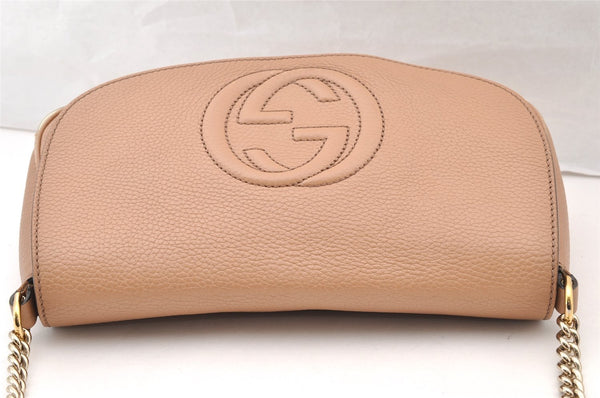 Authentic GUCCI SOHO Chain Shoulder Cross Body Bag Leather 536224 Beige 7849I
