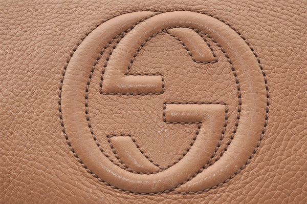 Authentic GUCCI SOHO Chain Shoulder Cross Body Bag Leather 536224 Beige 7849I