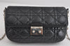 Authentic Christian Dior New Lock Cannage Leather Chain Shoulder Bag Black 7852I