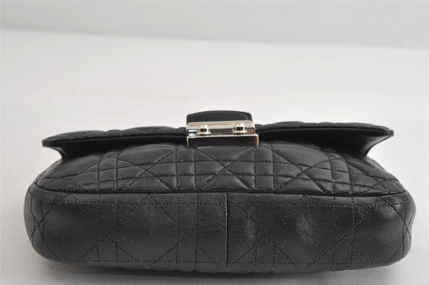 Authentic Christian Dior New Lock Cannage Leather Chain Shoulder Bag Black 7852I