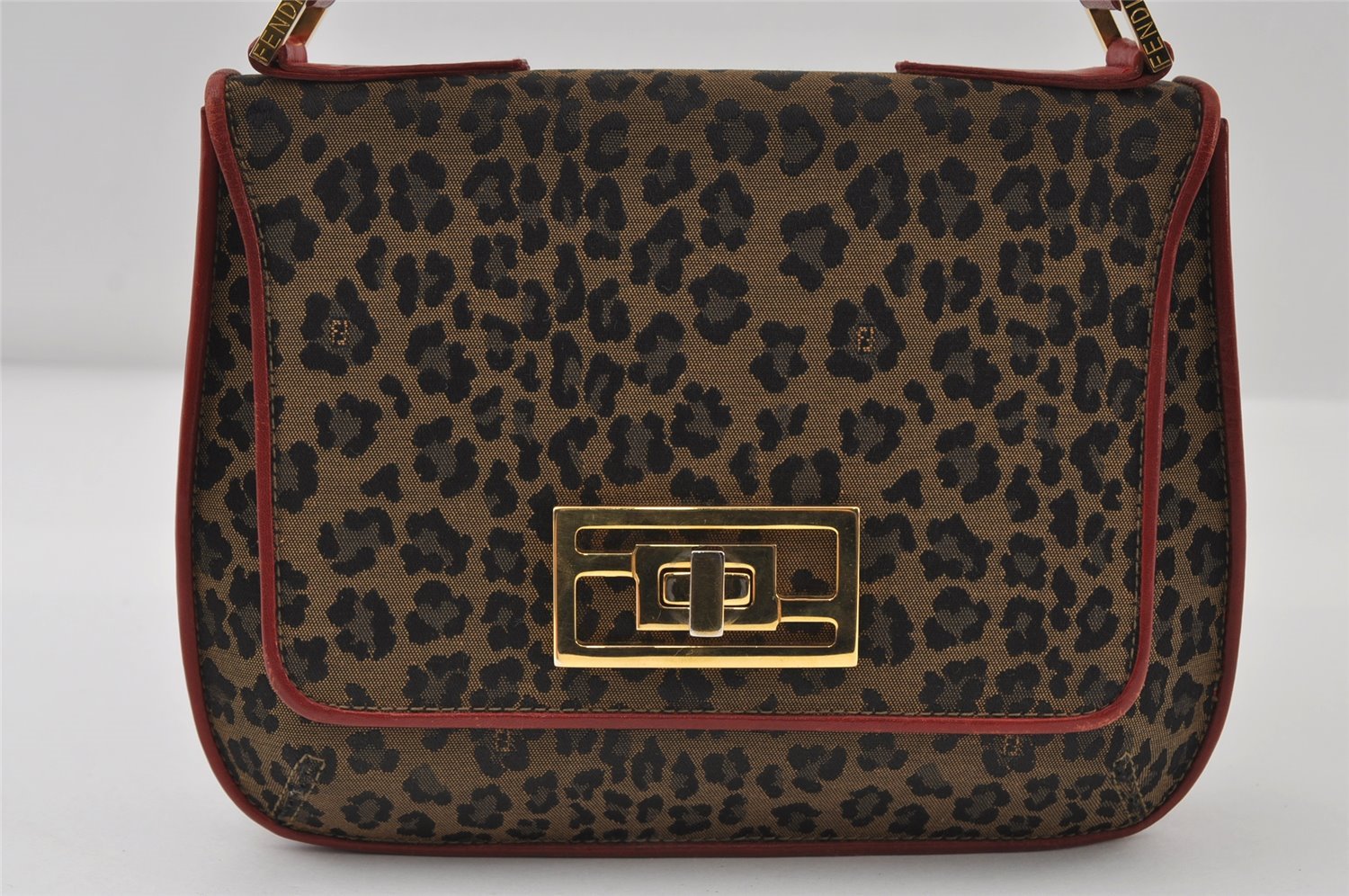 Authentic FENDI Leopard Pattern Shoulder Hand Bag Canvas Leather Brown 7853I