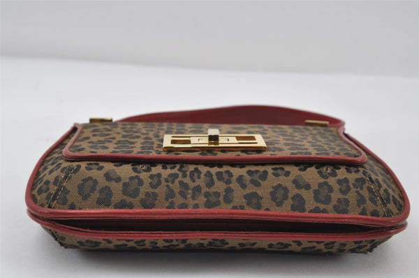 Authentic FENDI Leopard Pattern Shoulder Hand Bag Canvas Leather Brown 7853I