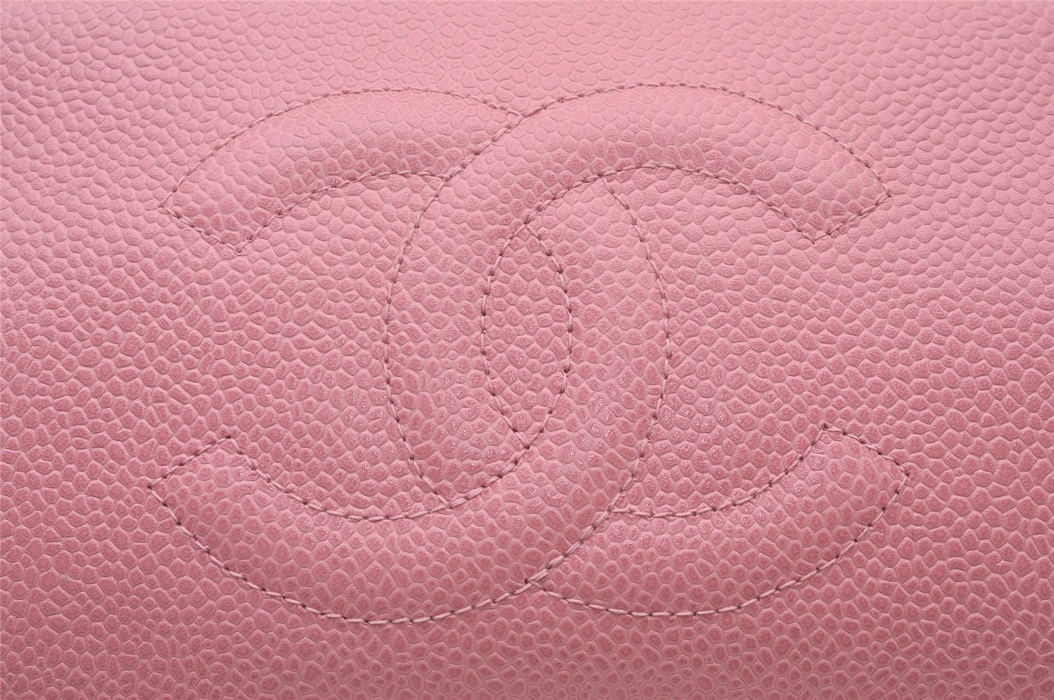 Authentic CHANEL Caviar Skin CC Logo Cosmetic Pouch Purse Pink Junk 7854I